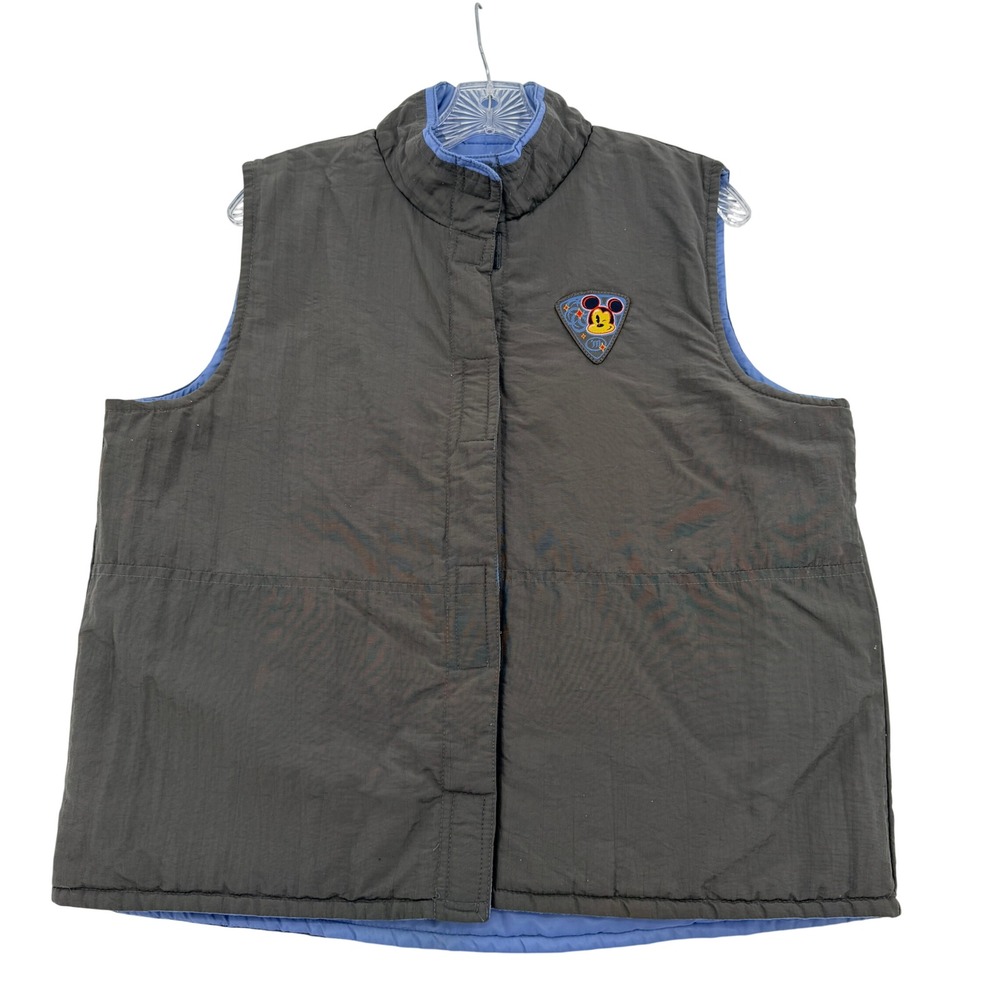 Mickey Unlimited Reversible Puffer Vest Blue Gray Mickey Mouse Womens Sz Large